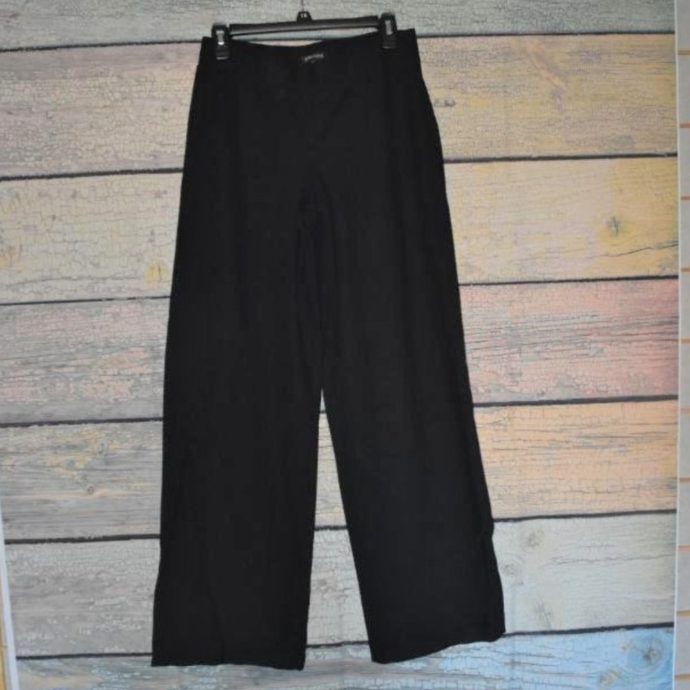 Eileen Fisher Wide Flare Leg Pants Size M Heavy Dress Trousers Career Pro Black